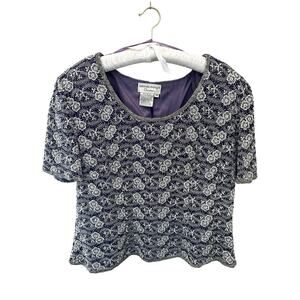 ADRIANNA PAPELL | Purple Silk Beaded Top 90s Vintage Occasion Wear | Size 14